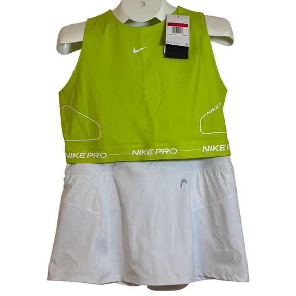 NWT, Nike Pro Dry Fit Tight Fit Training Green Top & EUC Large Head White Skort - Picture 1 of 8